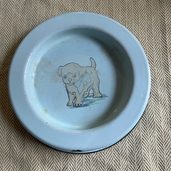 Rare Vintage Blue Enamel Dog Bowl - Picture 1 of 8